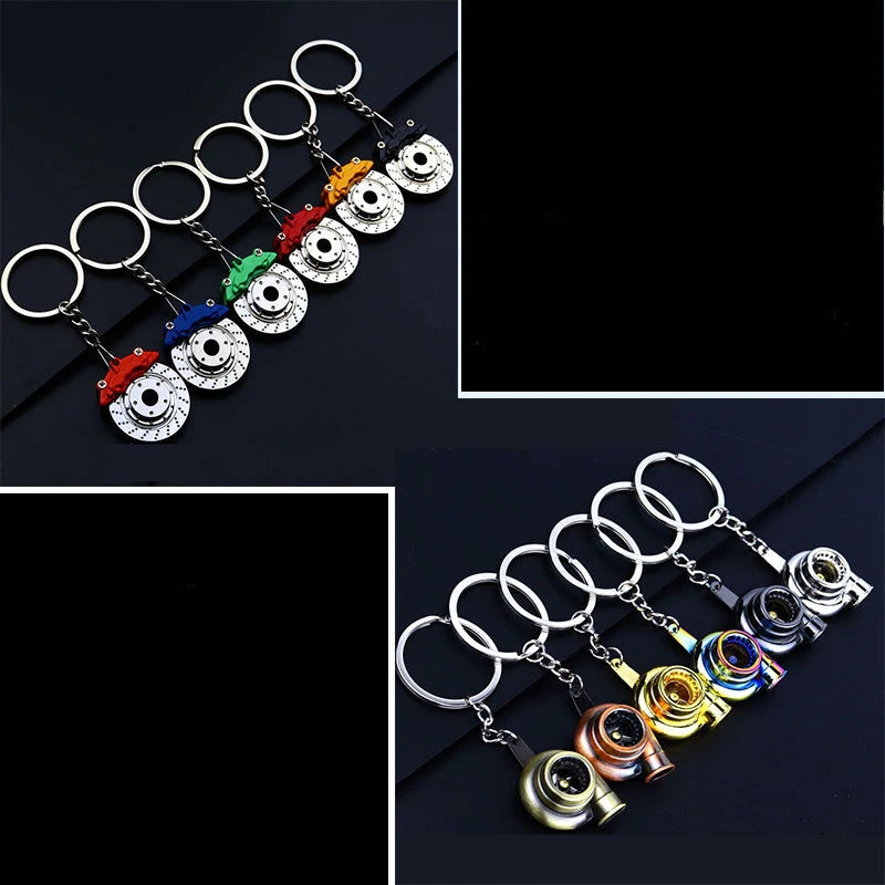 Metal Car Accessories Keychain KeyRing (Turbo, Gearbox, Brake Disc, and More)